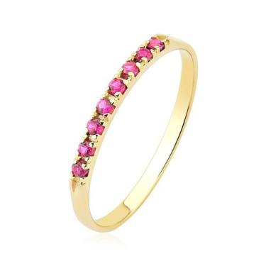 Imagem de Anel meia aliança pedras vermelhas delicado ouro 10k j31 - MAEHLER, 20