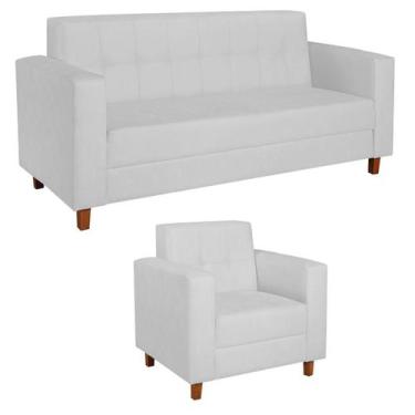 Imagem de Kit Sofá 2 Lugares e Poltrona Denver Suede - Doce Sonho Móveis, Branco