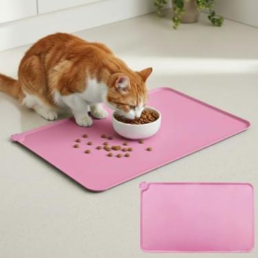Imagem de Tapete de alimentação para animais de estimação 48 x 30 cm - para comida e água, tapete de tigela para cães e gatos, antiderrapante, super absorvente (rosa)