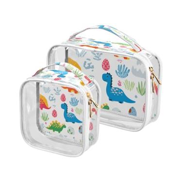 Imagem de xigua Bolsa de maquiagem de dinossauros de desenho animado para mulheres, bolsa de cosméticos de viagem, bolsa de higiene portátil à prova d'água para viagens, férias, organização de banheiro