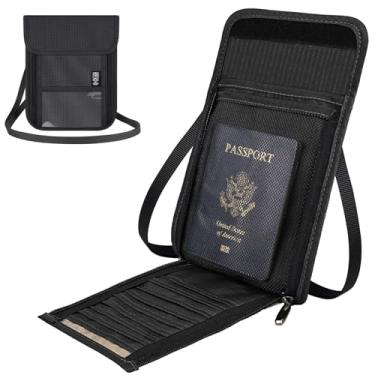 Imagem de Likesing Carteira de pescoço de viagem de 14 cm C x 19,8 cm L, porta-passaporte com bloqueio de RFID para viagens, mulheres, homens, bolsa de pescoço, Slot preto, Simples