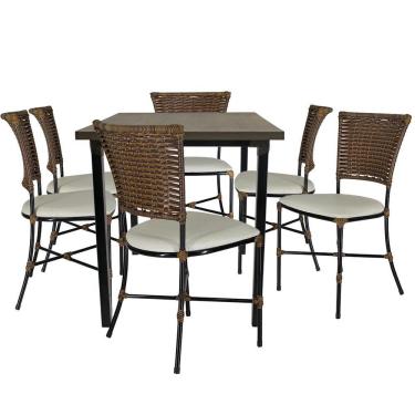 Imagem de 6 Cadeiras Gramado Argila Jantar Mesa Jogo De Jardim