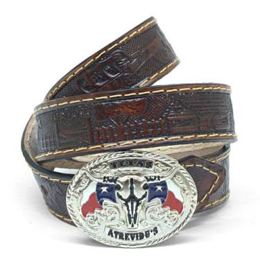 Imagem de Cinto Atrevidu's Country Infantil Charrete em Couro Trabalhado., Queim