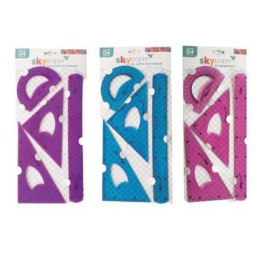 Imagem de Kit Geométrico Escolar Réguas Transferidor Flexível Cores Sky Paper, R