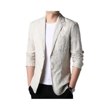 Imagem de Blazer Masculino 100% Linho Moda Primavera Verão 2025 Elegante Casaco 