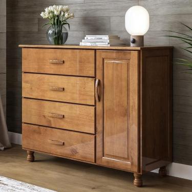 Imagem de Cômoda Quarto 120cm Madeira Pinus 4 Gavetas Mateo Imbuia Z25 - Mpozenato