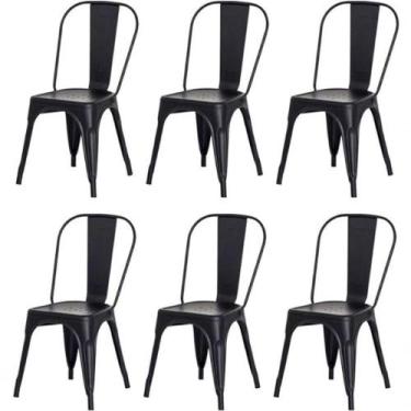 Imagem de Kit 6 Cadeiras Tolix Fosca  Aço Industrial Preto, Estilo Retrô Para Sa