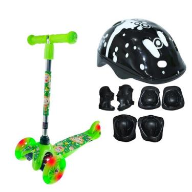 Imagem de Patinete infantil ajustavel verde com led e kit capacete - Elite, 2R-F