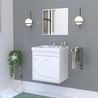 Imagem de Kit Gabinete Banheiro em MDF com Espelheira Veneto Branco - Riverzza