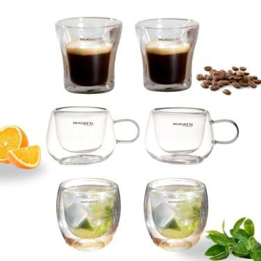 Imagem de Kit 6 Copos Parede Dupla para Café Chá Licor Vidro Borossilicato Térmi