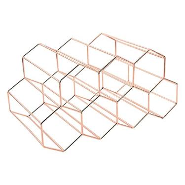 Imagem de Fenteer Suporte de vinho para garrafa de vinho de mesa para decoração de casa em adega de vinho e despensa, ouro rosa