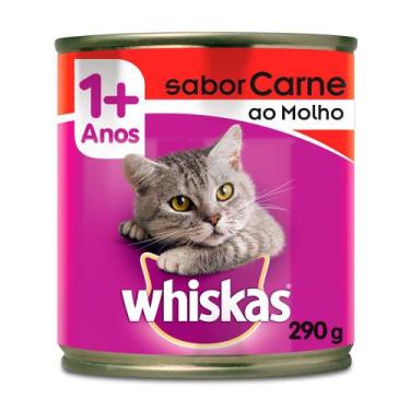 Imagem de Ração Para Gatos Whiskas Sabor Carne Ao Molho Lata Com 290G