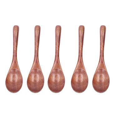 Imagem de utensílio de cozinha multifuncional de 5 peças,Colheres de madeira, concha de sopa de cabo longo, colher de mistura de madeira para comer, cozinhar, assar, mexer, mingau, sobremesa