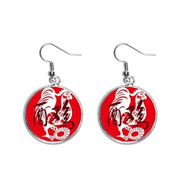 Imagem de Ano Novo do Galo Animal China Zodíaco Brinco Pendente Prata Pingente Joia Feminina