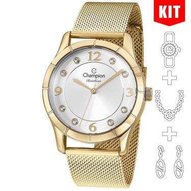 Imagem de Relógio CHAMPION KIT feminino dourado esteira CN29910W