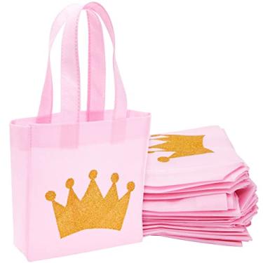 Imagem de BLUE PANDA Pacote com 24 sacos de lembrancinha de festa de princesa - 16,5 x 17,78 x 5 cm bolsas de lona rosa - Bolsas reutilizáveis e não tecidas - Bolsas para decorações de festa de aniversário de