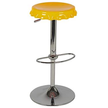 Imagem de JUNNIU Banqueta de bar giratória cadeira de assento com tampa de cerveja ABS com base de apoio para os pés de metal, banco de bar de recepção de salão de beleza retro, ajustável 60-79 cm (cor: Amarelo)