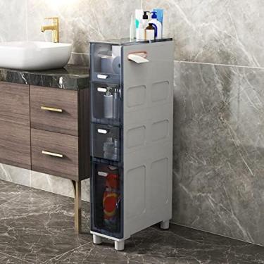 Imagem de Armário De Piso De Banheiro Estreito Alto Fino Torre De Armazenamento De 5 Gavetas, Estrutura Robusta Armário Estreito De Armazenamento De Papel Higiênico Com Gavetas Transparentes E Rodízios Para