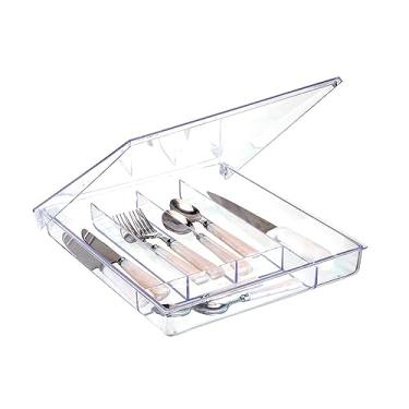 Imagem de Porta Talheres Garfos Facas Colheres Organizador de Gavetas Acrilico Cozinha - LOBOY (Com Tampa)