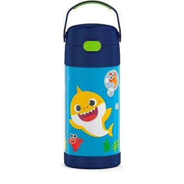 Imagem de THERMOS FUNTAINER Garrafa de água com canudo - 340 g - Garrafa de água infantil isolada a vácuo de aço inoxidável com tampa, tubarão bebê