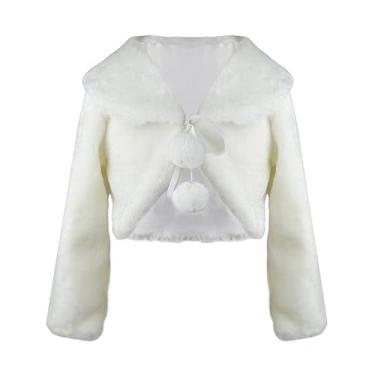 Imagem de Casaco infantil de lã de inverno infantil com capuz sintético x:li jaqueta à prova de vento capa quente para bebês, Branco, 4-6 Years