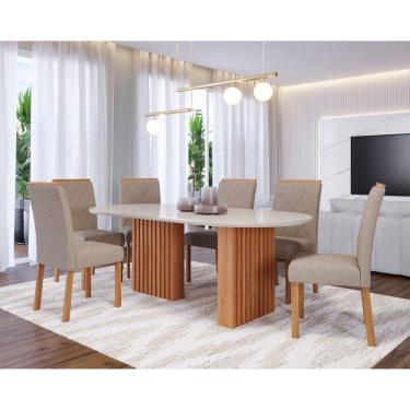 Imagem de Sala de Jantar Ester 210cm Oval com 6 Cadeiras Fernanda Wood Cinamomo/Off White/Mad/Bege