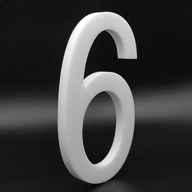 Imagem de Números de casa de acrílico de 15 cm de altura - montagem flutuante ou embutida fácil de montar, números de endereço residencial/número de caixa de correio para exterior/branco/número 6