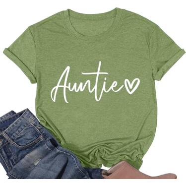 Imagem de Camiseta feminina Aunt Shirts Cute Auntie para mulheres, Love Heart, casual, manga curta, tia, Verde, M