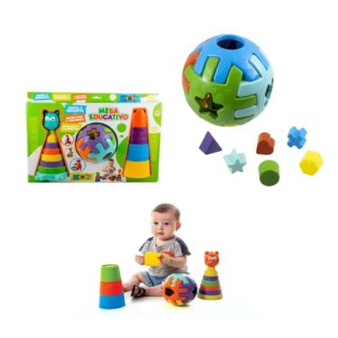 Imagem de Brinquedo Mega Educativo Monta Desmonta Colorido Bebê Formas