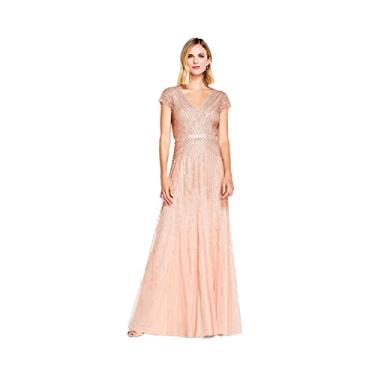 Imagem de Adrianna Papell Vestido feminino longo com contas em V com mangas cavadas e cintura, Blush, 40