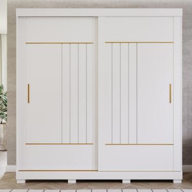 Imagem de Guarda Roupa Casal com Pés 2 Portas de Correr 100 MDF Ayla Panan - Branco
