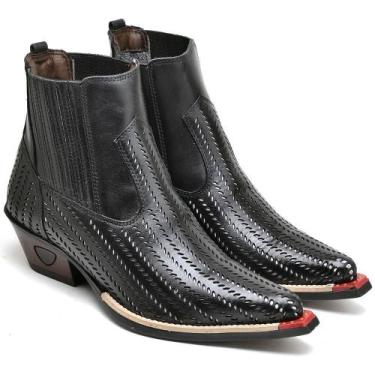 Imagem de Bota Country Masculina Couro Bico Fino Perfuros Moderna - Fakcini, Pre