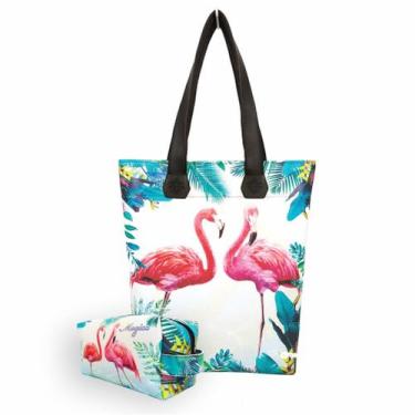 Imagem de Bolsa Feminina e Necessaire Flamingos Magicc Bolsas