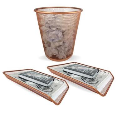 Imagem de Lixeira e Bandejas Organizadora Escritório Rose Gold - Markys Store