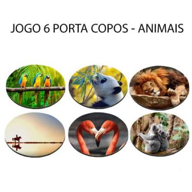 Imagem de Kit 6 Porta Chopp Tigre Arara Azul Tucano Amantes de Animais Redondo -