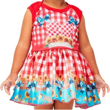 Imagem de Vestido Xadrez Vermelho Festa Junina Bebe Menina Roupa Caipira 3 a 18 