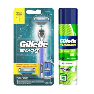 Imagem de Kit Espuma Barbear Prestobarba Sensitive Skin 150g+Aparelho Barbear Ma