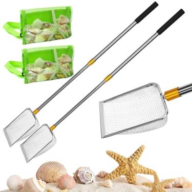 Imagem de MARFOREVER 2 Pieces Shark Tooth Sifter, Beach Sand Sifter with Shell Bags, Sand Scoop Shell Scooper Shell Shovel Tool Sand Dipper Seaside Scooper for Picking Up Shells Beachcombing Rock Hunting