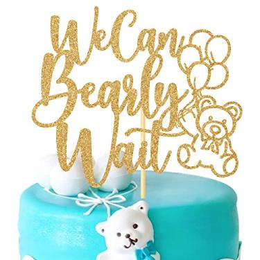 Imagem de We Can Bearly Wait Topo de bolo, chá de bebê/festa temática de urso de bebê/decoração de festa revelação de gênero suprimentos para meninos e meninas, glitter dourado