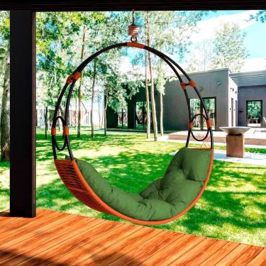 Imagem de Cadeira De Balanço Suspenso Lua Nova Em Corda Náutica Ocre/verde