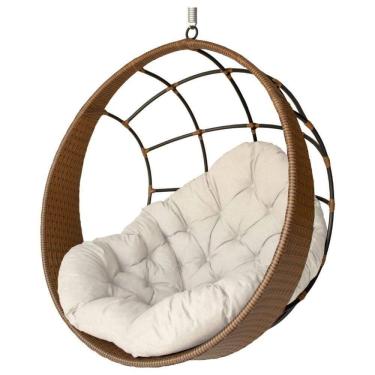 Imagem de Cadeira Balanço Ninho Suspenso De Fibra Almofada Impermeável Argila/branco