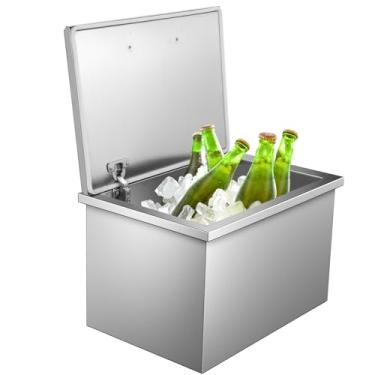 Imagem de GarveeLife Caixa de gelo Drop in Ice Chest, 51 cm C x 35,5 cm L x 33 cm A, caixa de gelo comercial com tampa articulada, barra de gelo de cozinha externa, tubo de drenagem e plugue de drenagem