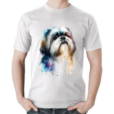 Imagem de Camiseta Algodão Cachorro Shih Tzu Watercolor - Foca na Moda, Branco, 