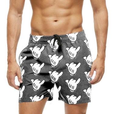 Imagem de Short Praia Shorts Banho Bermuda Verão Mãos Mickey Gesto Daora Cartoon