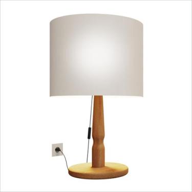 Imagem de Luminária Nanna De Mesa Em Madeira Eucalipto Cúpula Off White 50cm X 3