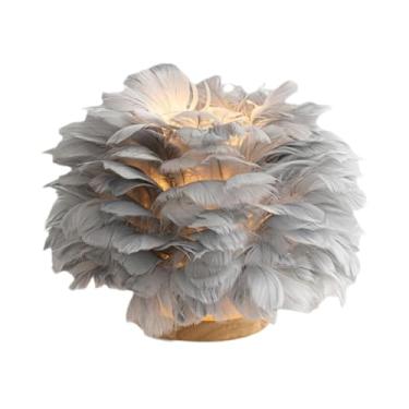Imagem de Fenteer Abajur de mesa Feathers Shade, luz noturna de mesa, abajur de penas nórdicas Art, iluminação de mesa USB para decoração de bar, quarto e cozinha
