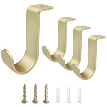 Imagem de Kowibcl Suportes de varão de cortina para montagem no teto, suporte de varão de cortina para haste de 2,5 cm de diâmetro, conjunto de 4, ouro