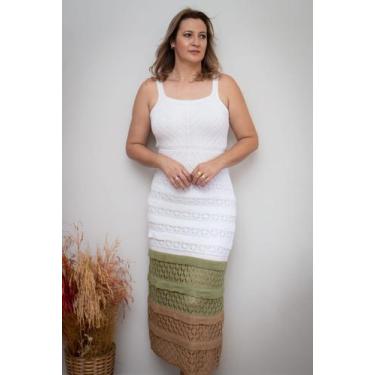 Imagem de Vestido longo trico rendado crochê forrado - Andresa Lima, Branco, M/G