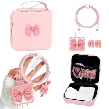 Imagem de CameCosy Conjuntos de capa de armazenamento de carregador de telefone DIY para iPhone com protetor de cabo, protetor de fio de fone de ouvido, bolsa de armazenamento adorável de viagem, organizador de