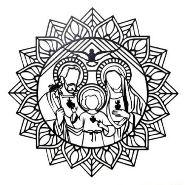 Imagem de Mandala Sagrada Família 40cm Borda Pintada - Atelier da Madeira, Preto